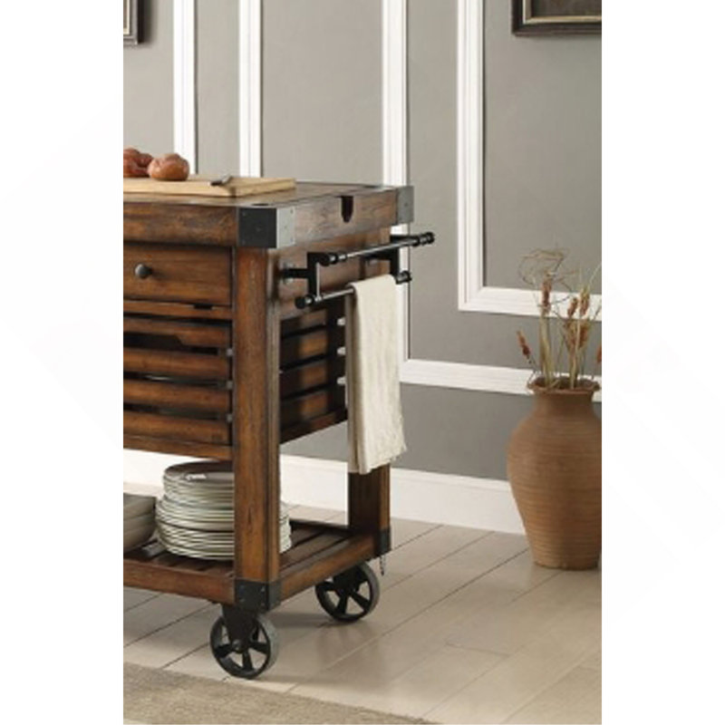 Chariot de cuisine polyvalent en châtaignier vieilli pour une cuisson et un rangement efficaces