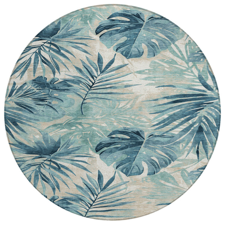 Machine Washable Indoor/Outdoor Xhevrie Teal Rug