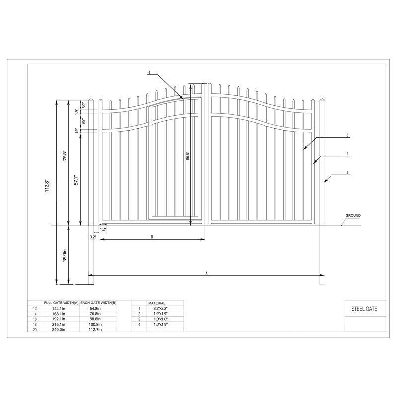 Vienna Style Black Steel Dual Swing Driveway Gate with Pedestrian Door