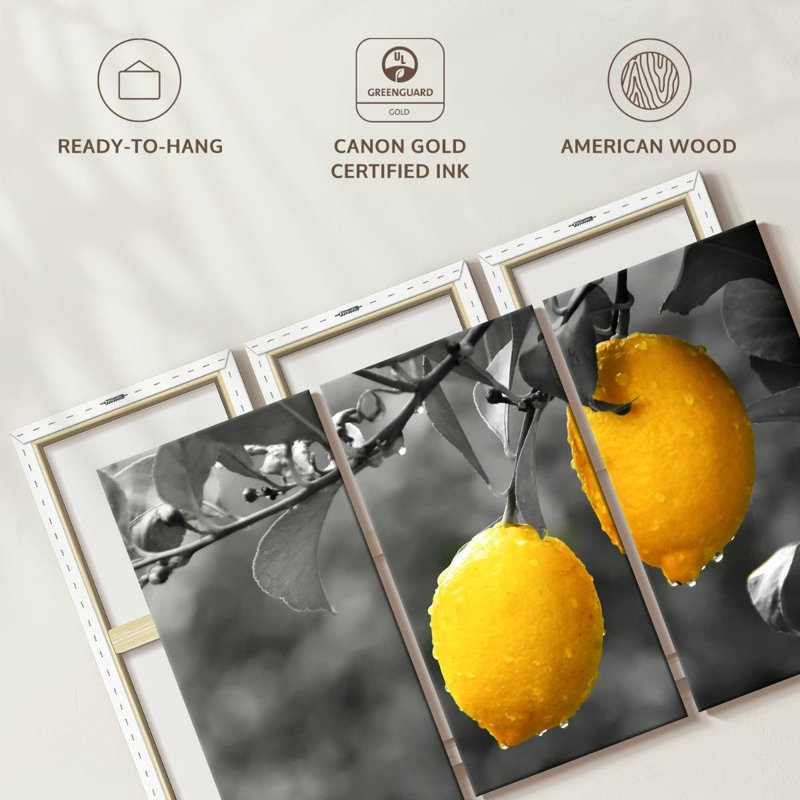 Ensemble de 3 citrons pop sur toile, H 45 po x l 28 po x P 1,25 po