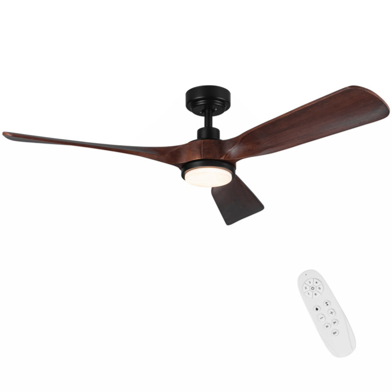52 In. Integrated LED Indoor Brown Wood Ceiling Fan With Light Kit And Remote Control