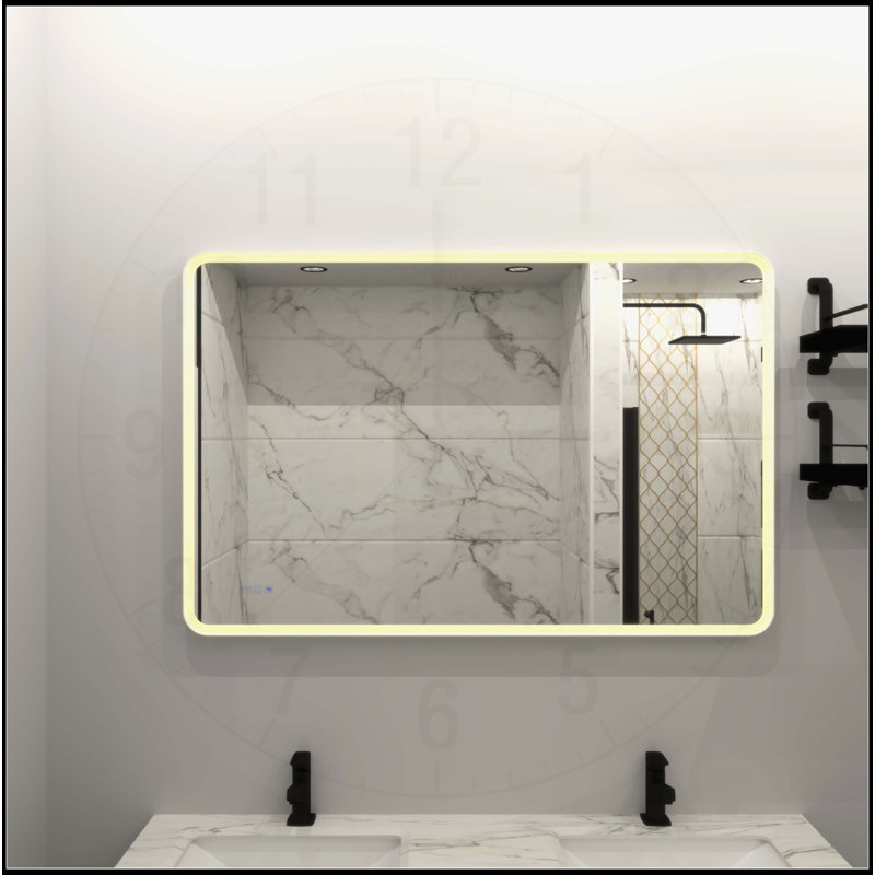 Miroir de salle de bain à DEL avec cadre à intensité variable et à intensité variable, Rectangulaire, 36 po x 48 po