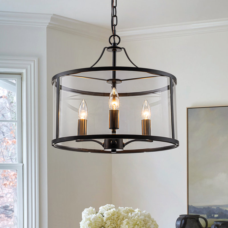 Luminaire suspendu cylindrique de style lanterne 3 lumières noir mat