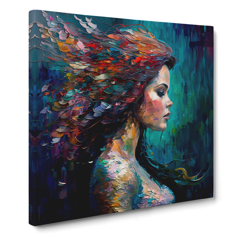 Mermaid Palette Knife Painting - Wrapped Canvas, 35cm H x 35cm W x 3cm D