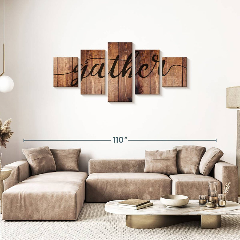 Gather Typographie II - Ensemble de 5 toiles tendues, H 74 po x l 34 po x P 1,25 po