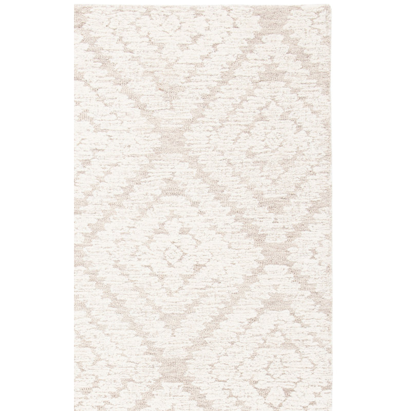 Tapis géométrique beige en coton / laine touffeté à la main Patricia, Carré 5 pi