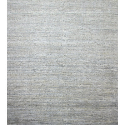 Grey Silver Textured Silk Wool Blend Rug