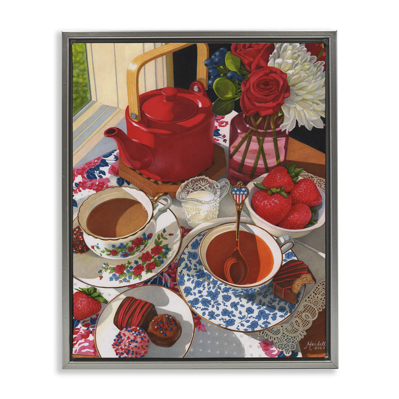 «Patriotic Tea Party» par Mardell Schuster, Cadre flottant gris lustré, H 21 po x l 17 po