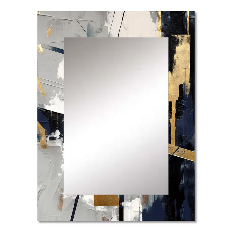 Gris et doré Impressions Transcendent II - grand miroir de formes abstraites, décor de miroir mural gris unique, impression d'art en métal