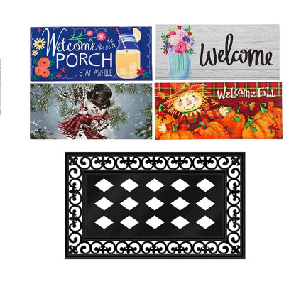 Sassafras Welcome Mat and Frame Set with All Season Inserts and 1 Rubber Frame