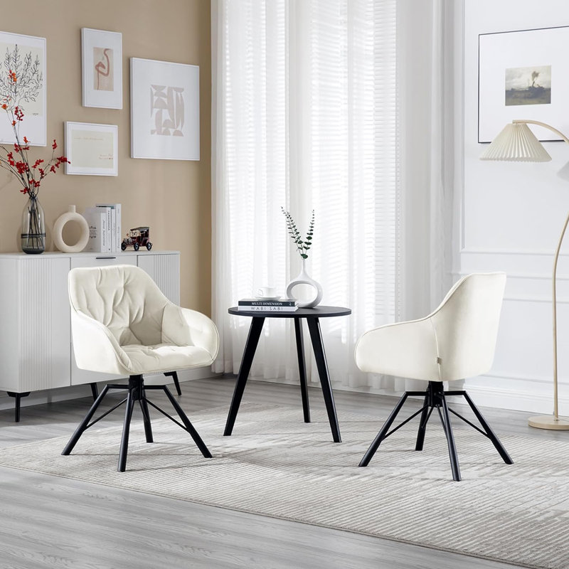 Aagna 44.5cm H Tufted Velvet Upholstered Metal Accent Chair, Cream