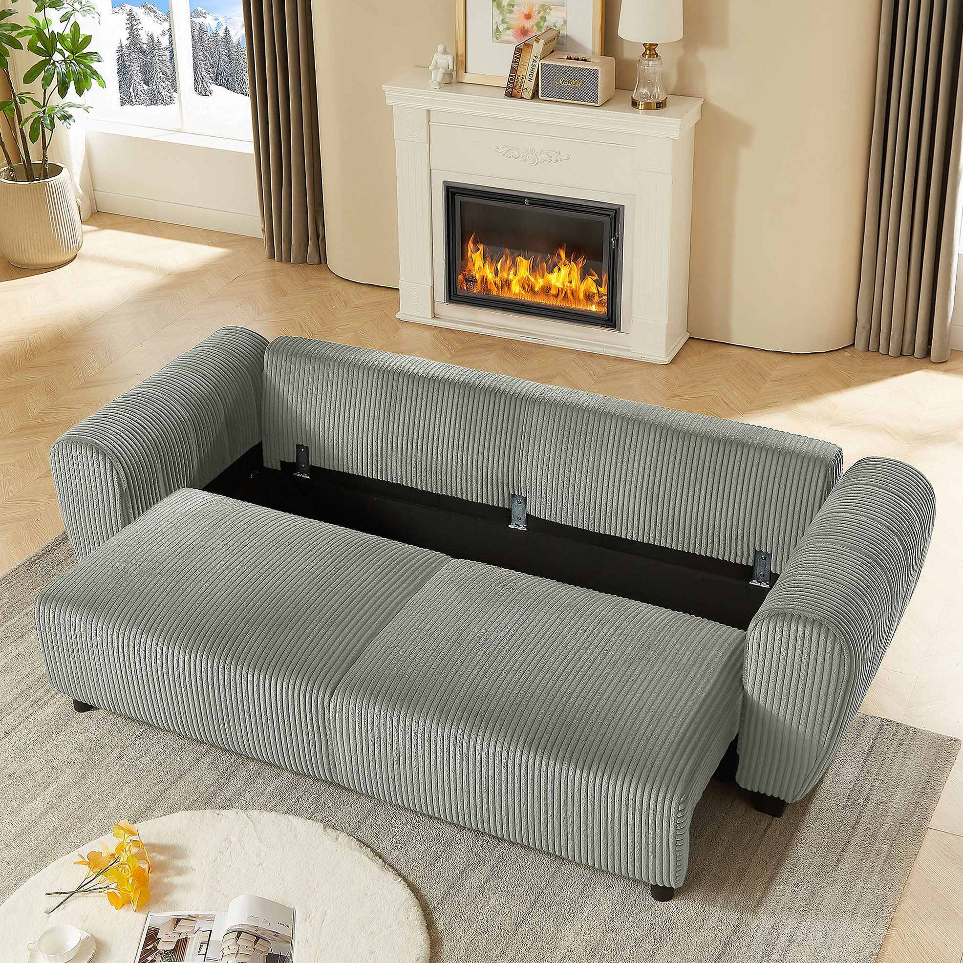 Latitude Run® Corduroy Upholstered 3 Seat Sofa Couch, 2 - in - 1 ...
