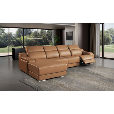 Canapé modulaire en forme de L 4 pièces en cuir italien de première qualité avec 1 fauteuil inclinable électrique et appuis-tête réglables Encanto
