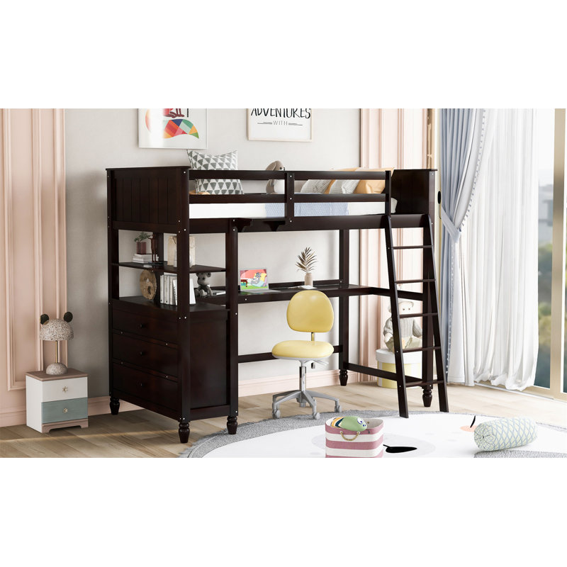 Lit mezzanine simple en bois avec tiroirs