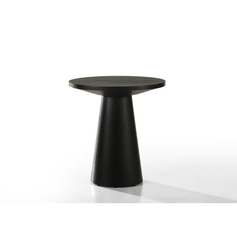 Table basse ronde en ébène foncé noir de H 20 po avec bureau en grain de bois naturel