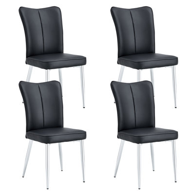 Modern Minimalist Dining Chairs, Black PU Leather Curved Backrest And Seat Cushions, Electroplated Metal Chair Legs, Suitable For Restaurants, Bedrooms, And Living Rooms. A Set Of 4 Chairs.