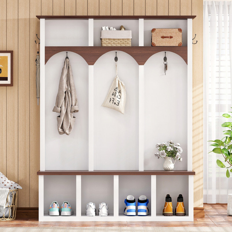 76.7"H Hall Tree with Open Storage, White