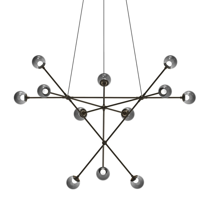 Proton 12-Light Polished Black Nickel LED Globe Chandelier with Smoke Glass Shades