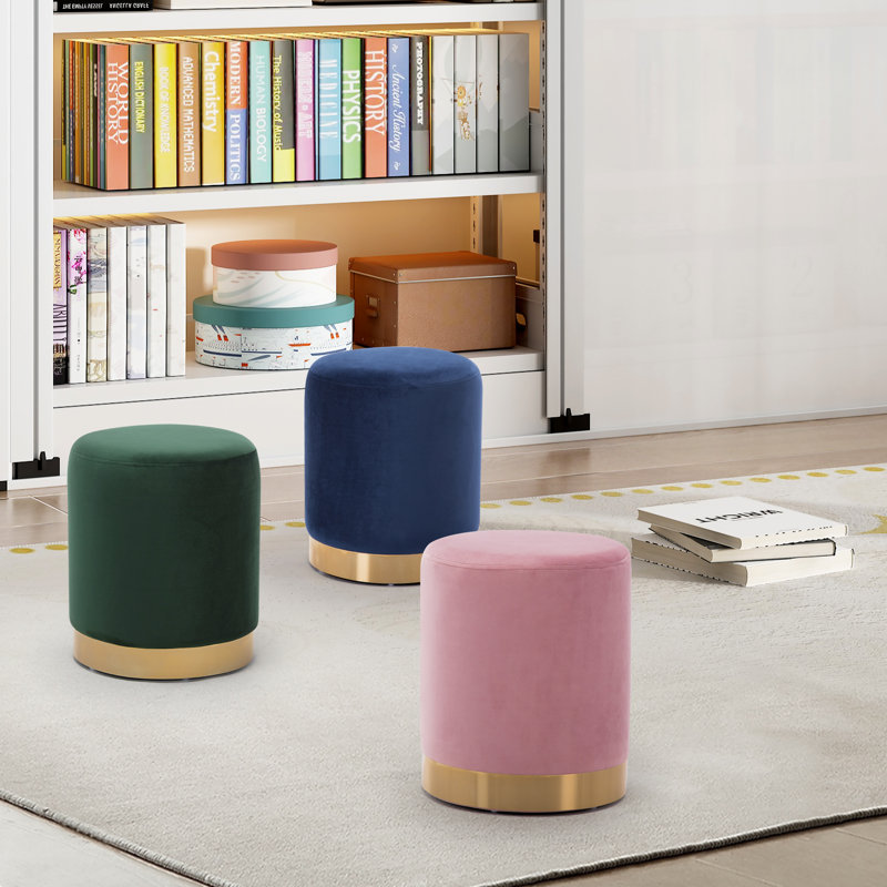 14'' Wide Cozy Velvet Round Ottoman, Black Green