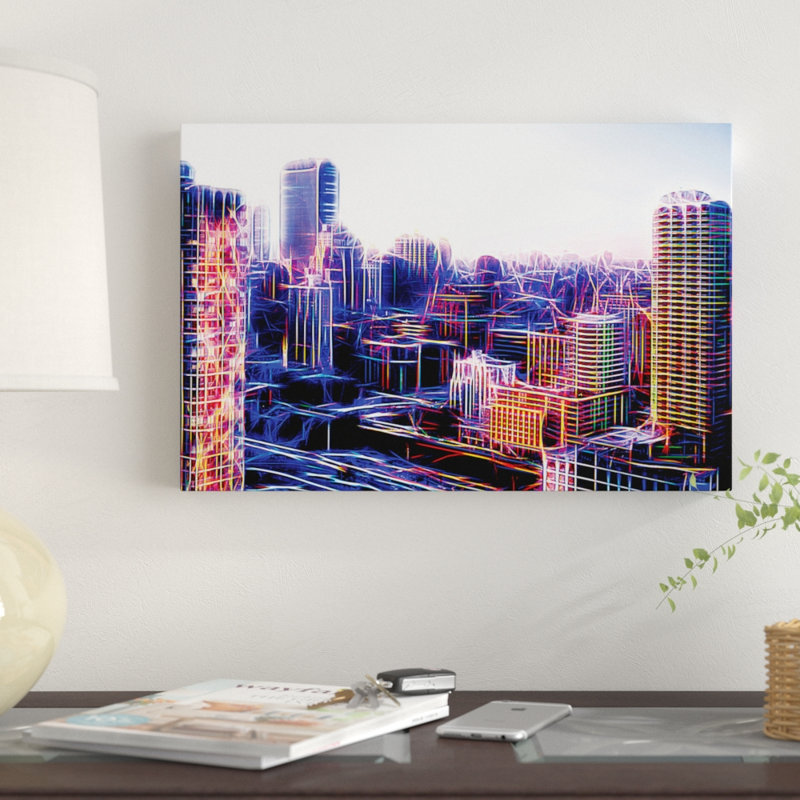 « digital immeubless » sur toile, H 18 po x l 26 po x P 1,5 po, Toile encadrée noire, Pas de tapis