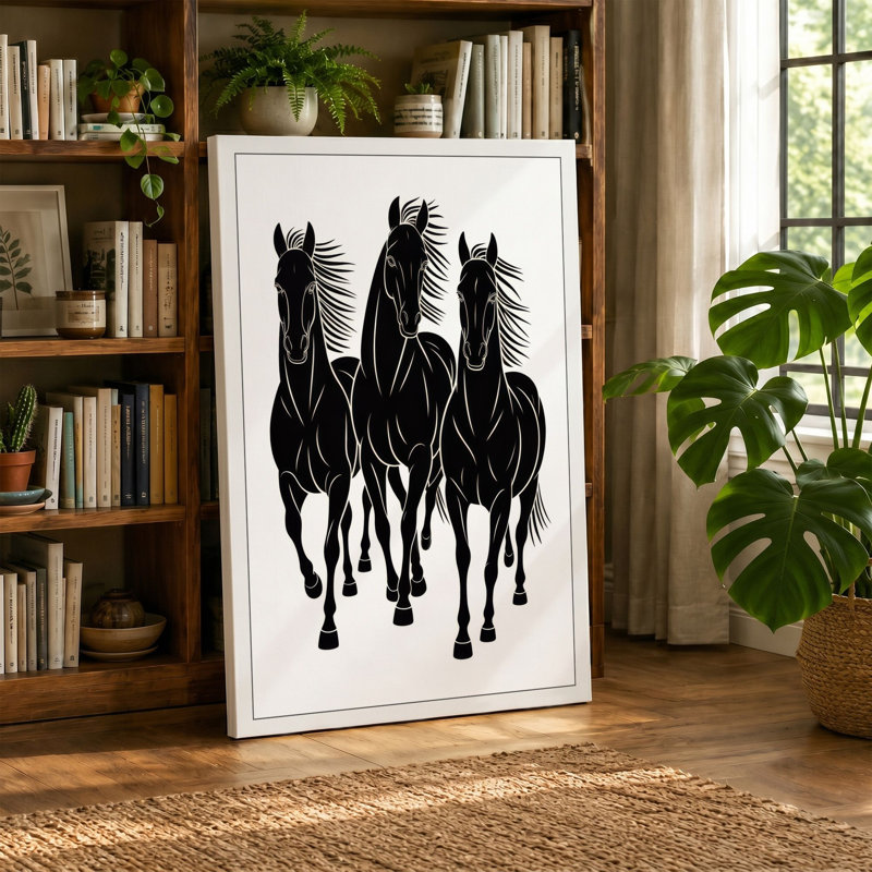 Three Horses in Motion Modern - Wrapped Canvas, 36x24 - 91.4 x 61.0 cm, Terracotta Border