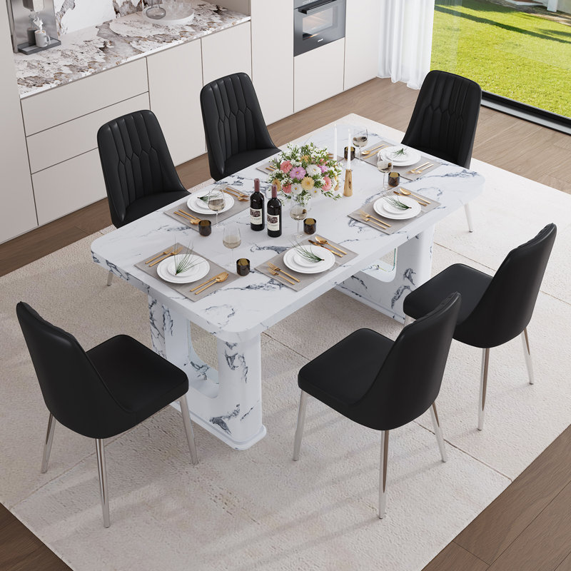 Ensemble de table de salle à manger 64,5 po, Noir, 7 pièces : table, 6 chaises