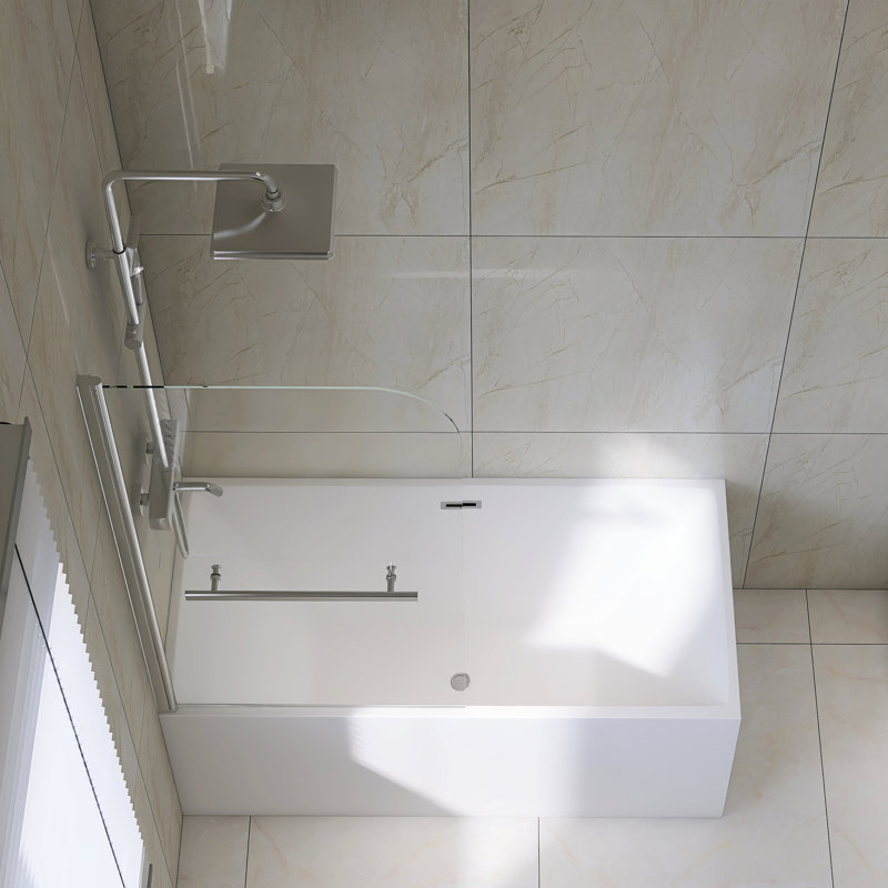 Écran de porte de douche de 31 po x 55 po de hauteur, panneau de verre trempé transparent de 180 degrés, poignée en acier inoxydable antirouille 304, verre sécuritaire de 0,24 po d'épaisseur, installation facile avec joints pour baignoire de 31 po x