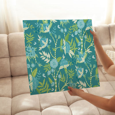 Botanical Teal Botanicals, motif oriental asiatique, reproduction d'art non encadrée