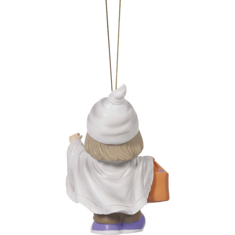 Little Girl Ghost Halloween Resin Ornament with Treat Bag