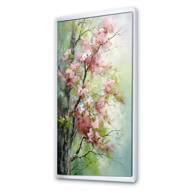 «Tree American Basswood Spring Blooms II», art mural arbre, Cadre flottant blanc, H 60 po x l 28 po x P 1,5 po