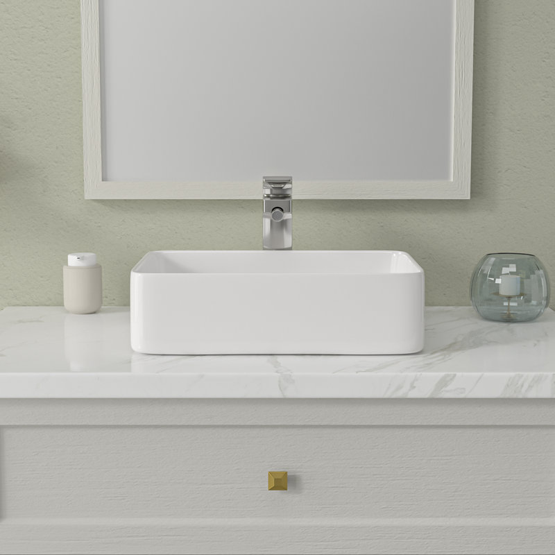 24"L x 15"W White Ceramic Rectangular Vessel Bathroom Sink, 15" L x 15" W, White