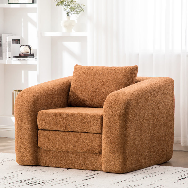 Lit simple convertible orange avec accoudoirs et fond imperméable pour la vie en appartement antidérapant en chenille
