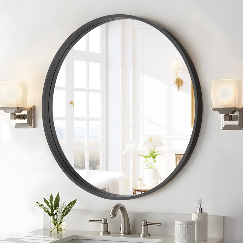 Karrina Round Mirror, 28" x 28", Black