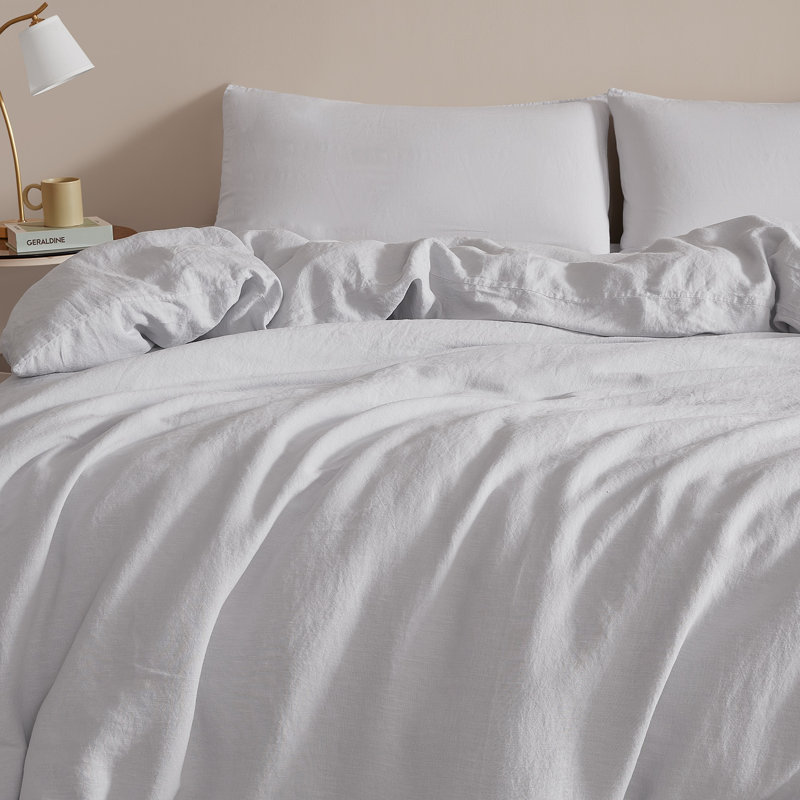 Belgian Flax Linen and Viscose Luxury Oversized Duvet Cover, King Duvet Cover, Light Gray
