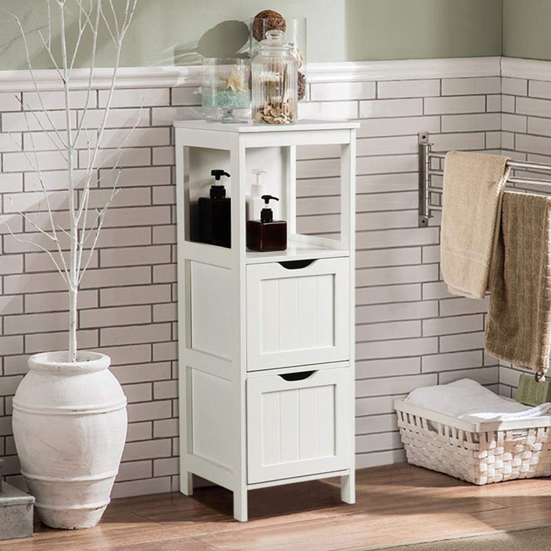 Bathroom Floor Cabinet with 2 Drawers and 1 Shelf, White
