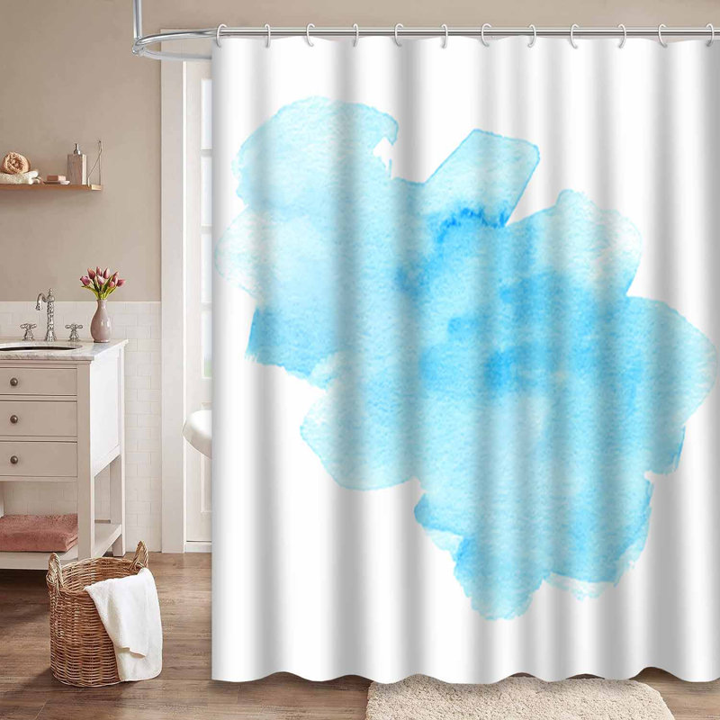Rideau de douche coloré à motif abstrait bleu et blanc avec 12 crochets, L 72 po x l 72 po
