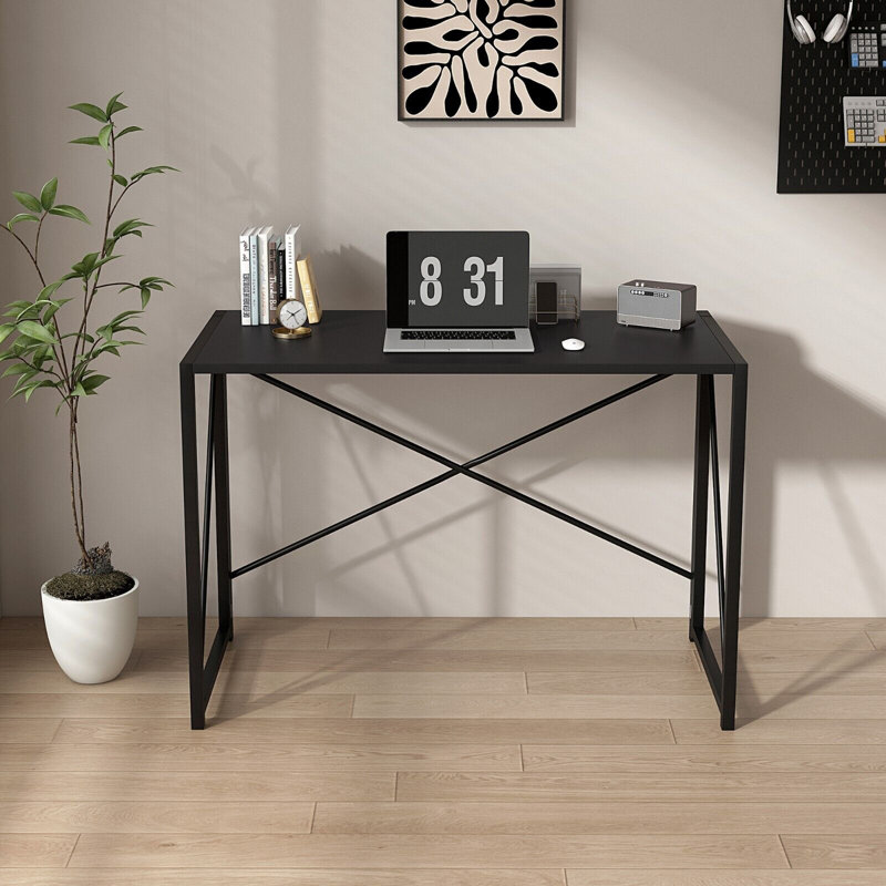Matys Rectangle Folding Writing Desk, Black, 75 H x 80 W x 40 D cm