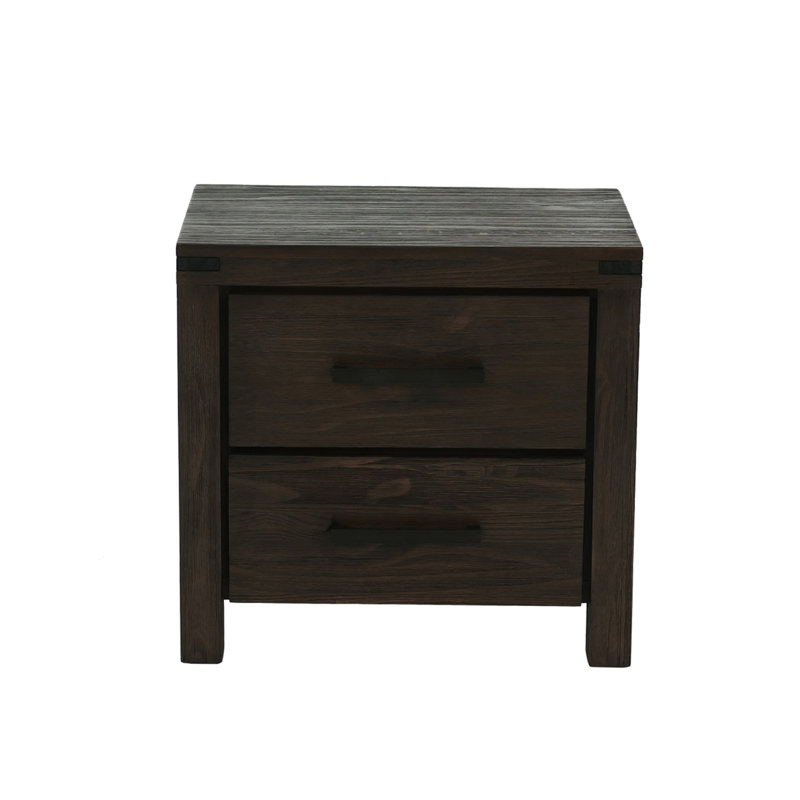 2 tables de chevet pour la chambre à coucher - plateau en bois massif et poignées en métal avec poignées à 2 tiroirs
