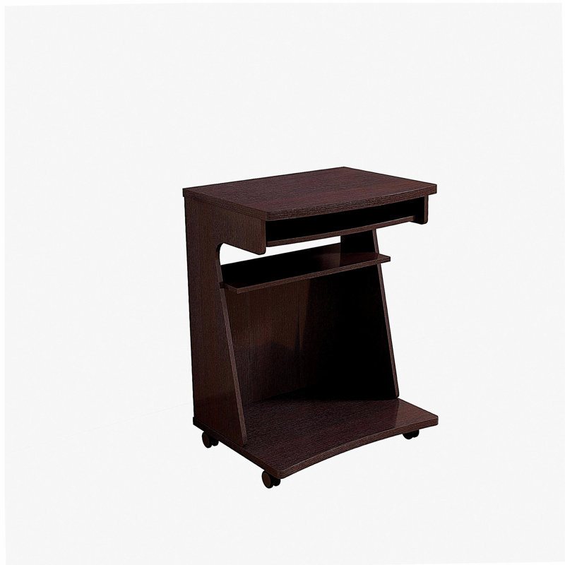 A multi-functional trolley microwave oven cabinet kitchen cabinet computer cabinet with one sliding shelf two shelves round wheels can rotate swivel wheels red cocoa coffee brown