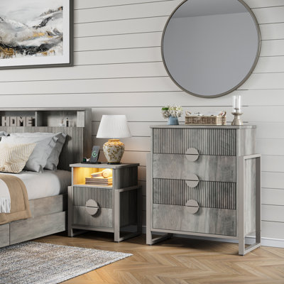 Winston Porter 2-piece Bedroom Set - 4 Drawer Fluted Dresser And 2 Drawer Fluted Nightstands, by Winston Porter