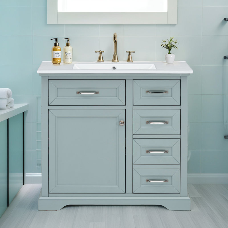 36" Bathroom Vanity Set with Ceramic Undermount Sink – Soft-Close Storage – 8" Faucet Compatible?, Blue