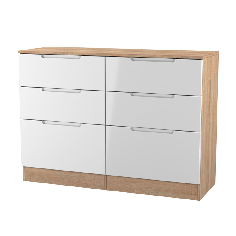 110 cm W Chest of 6 Drawers, White/Oak