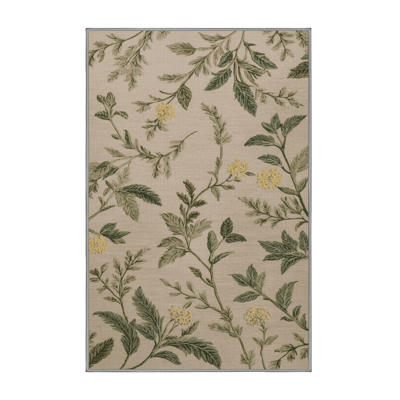Tapis gris botanique lavable à la machine, Rectangle 2 pi x 3 pi