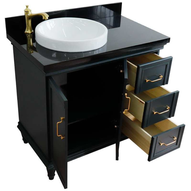 Ensemble de meuble-lavabo simple 37 po Leytonstone, Granite noir Galaxy, Gris foncé