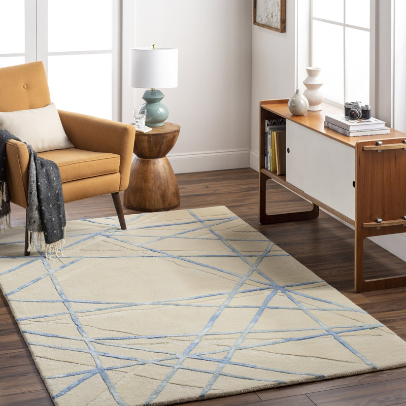 Tapis géométrique rectangulaire en laine / viscose touffeté à la main Zohha, Rectangle 2 pi x 3 pi