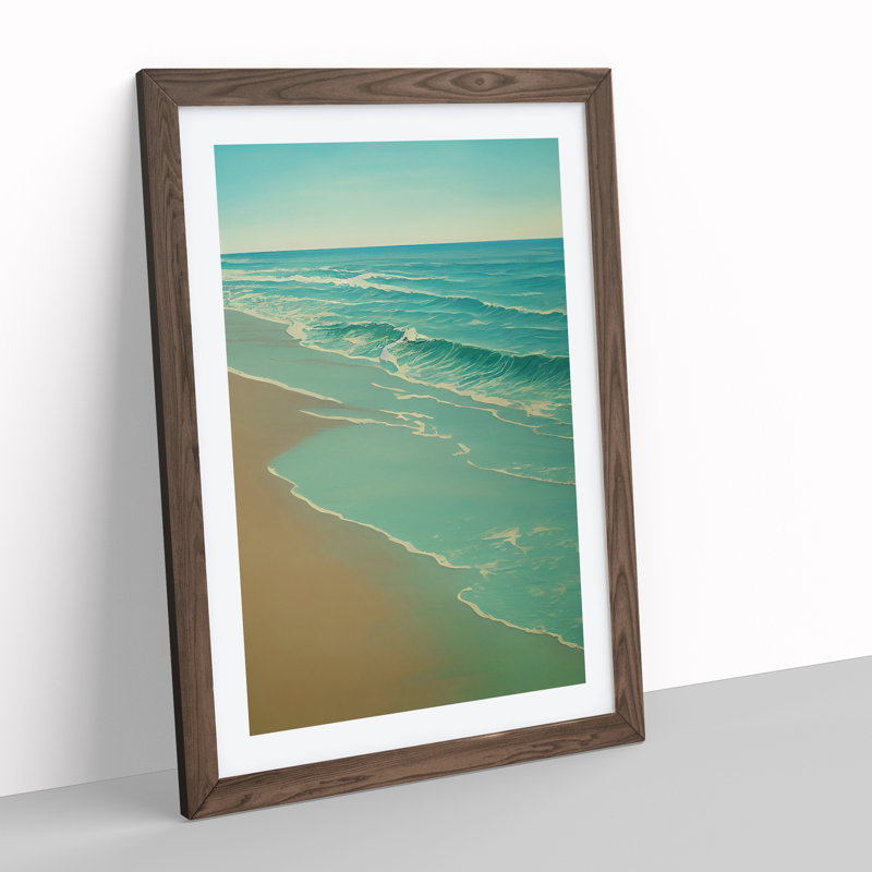Calm Beach - Single Picture Frame Print, 34cm H x 25cm W x 2cm D, Walnut