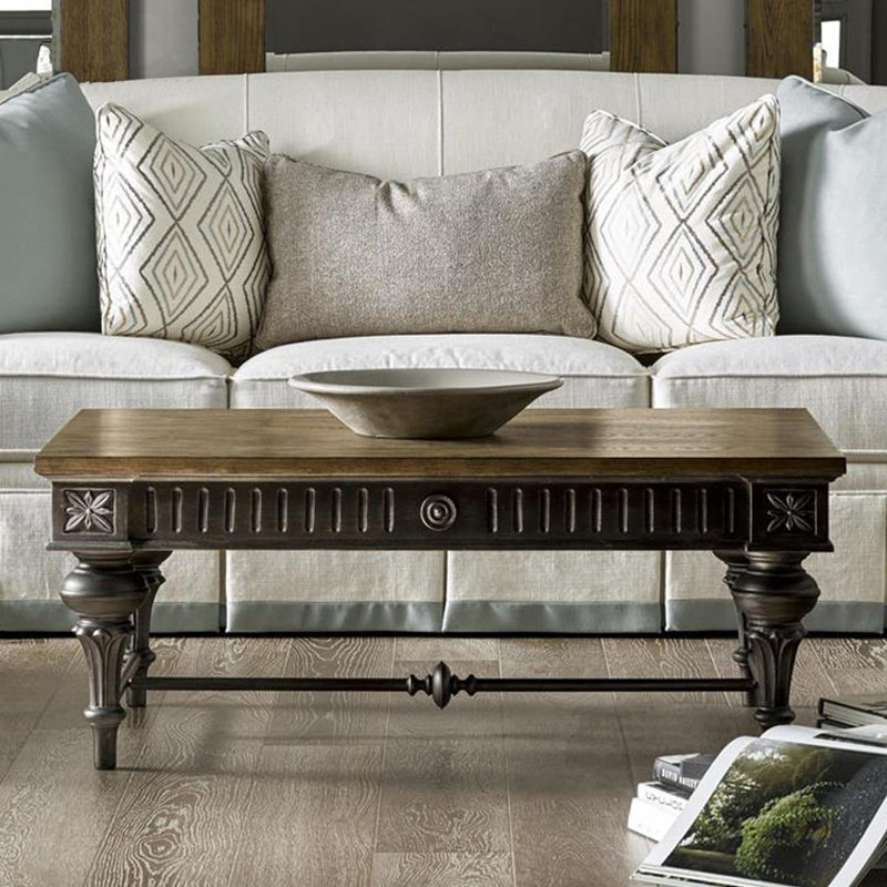 Square made old carved coffee table, 18.1" H x 51.2" L x 31.5" W