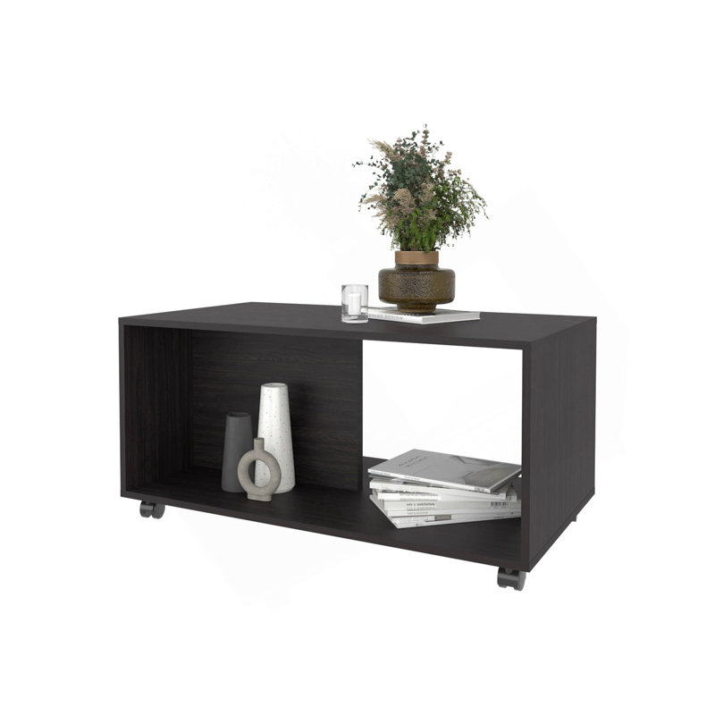 Table basse avec rangement ouvert et roulettes Wengue