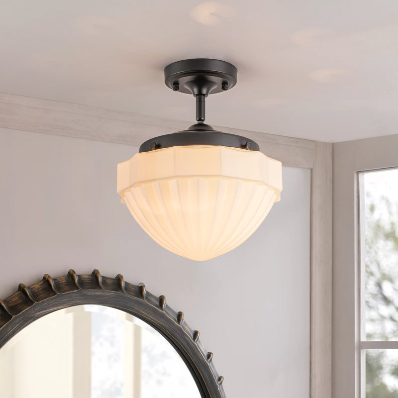 Neroli 1-Light Sculpted Milk Glass Semi-Flush Mount Ceiling Light