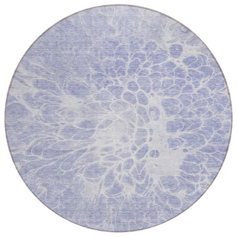 Tapis intérieur lavable rond 8 po ivoire et lilas à motif abstrait lavande